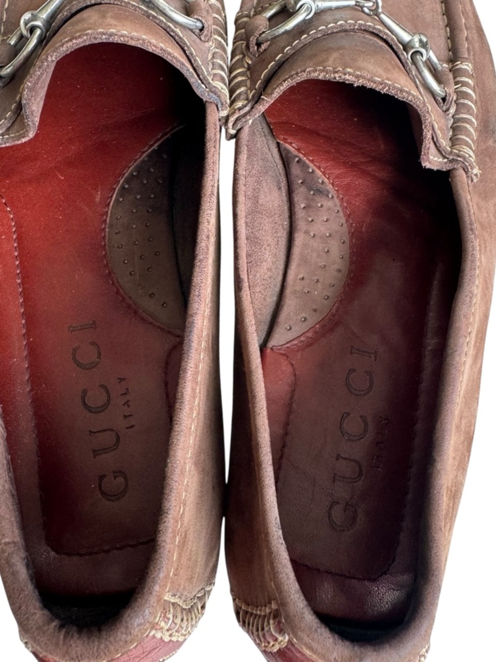 GUCCI Horsebit Driver Shoes Brown Suede Loafers - Picture 7 of 15
